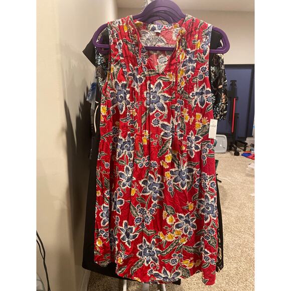 NWT Old Navy Red Floral V-Neck Sleeveless Dress - Picture 1 of 4